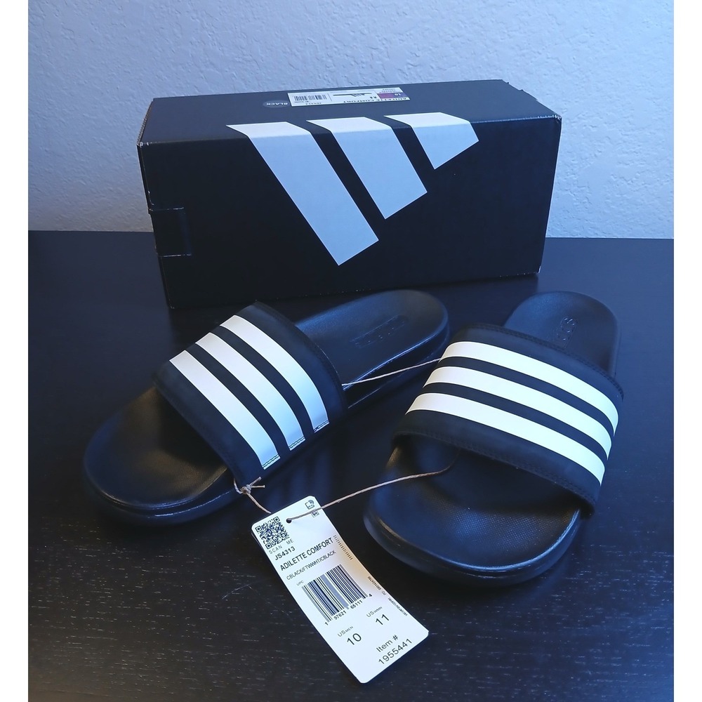 Adidas Adilette Comfort Slides Navy Blue White Mens 10 Womens 11 Sandal NEW
